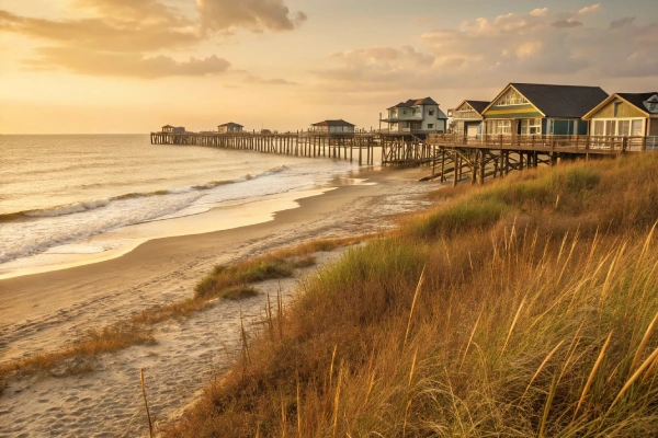 Golden sands and marsh grasses at Pawleys Island, South Carolina