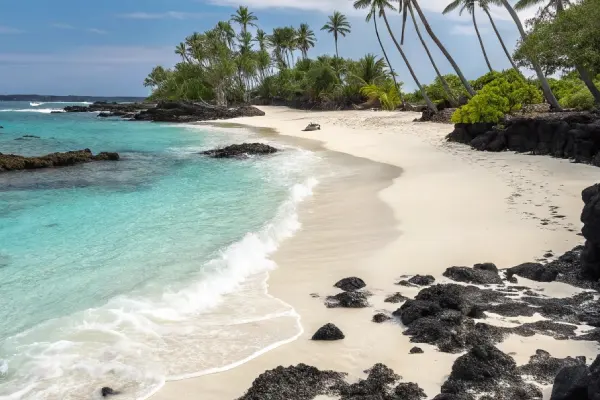 White sand and lava rocks at Makalawena Beach, Hawaii