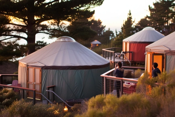 Treebones Resort in Big Sur, California, with yurts and oceanfront views.