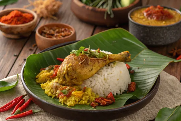 Authentic Balinese Ayam Betutu served with rice