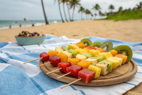 Tropical fruit skewers for dessert.