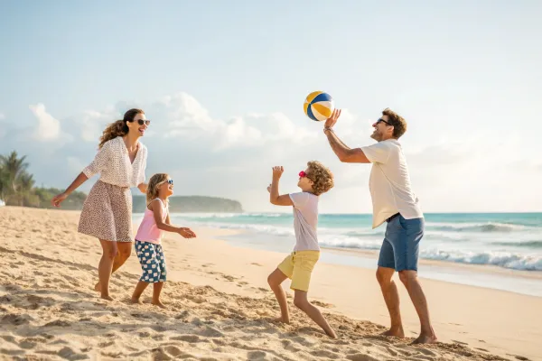 A family playing beach games on a shark-free beach