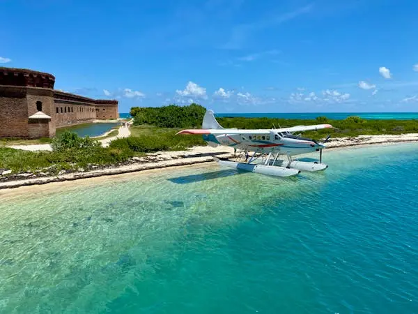 Turquoise waters and historic fort at Dry Tortugas National Park, Florida