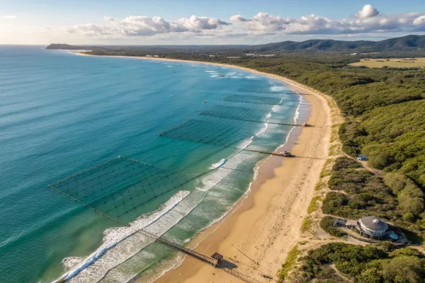 Shark nets protecting a beach from marine life