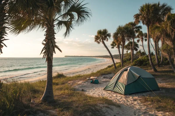 Beach camping site in Texas with a scenic coastal view